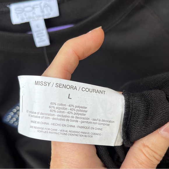 Sofia Vergara Embroidered Evil Eye Drop Shoulder Sweatshirt NWT In Black Sz L - Picture 9 of 13